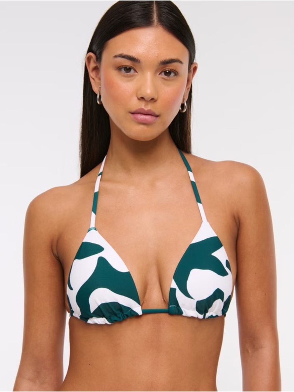 NWT A&F Green & White Print Triangle Bikini Top Size S